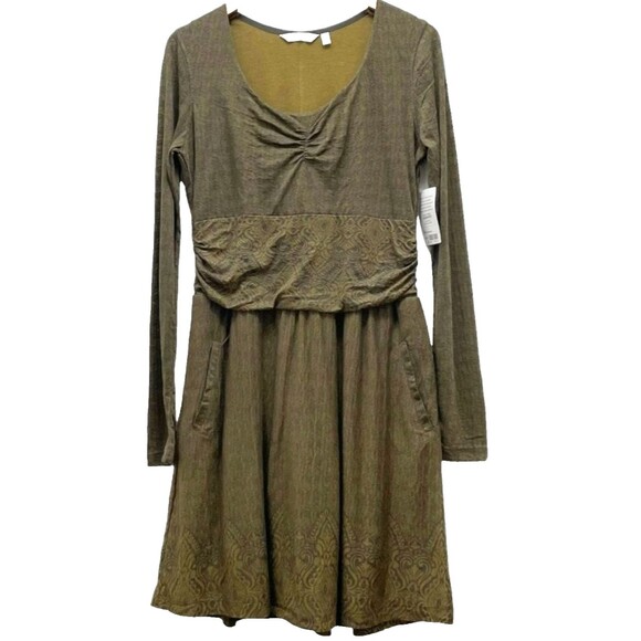Athleta Perfect Packer Midi Dress Old Gold Fireworks Border Size MEDIUM NEW - Picture 3 of 5